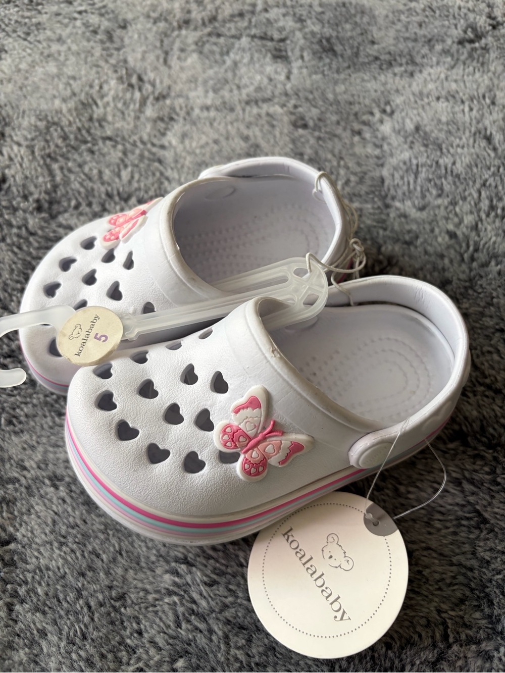 Koala Kids White Clogs with Pink Butterfly and Heart Cutouts